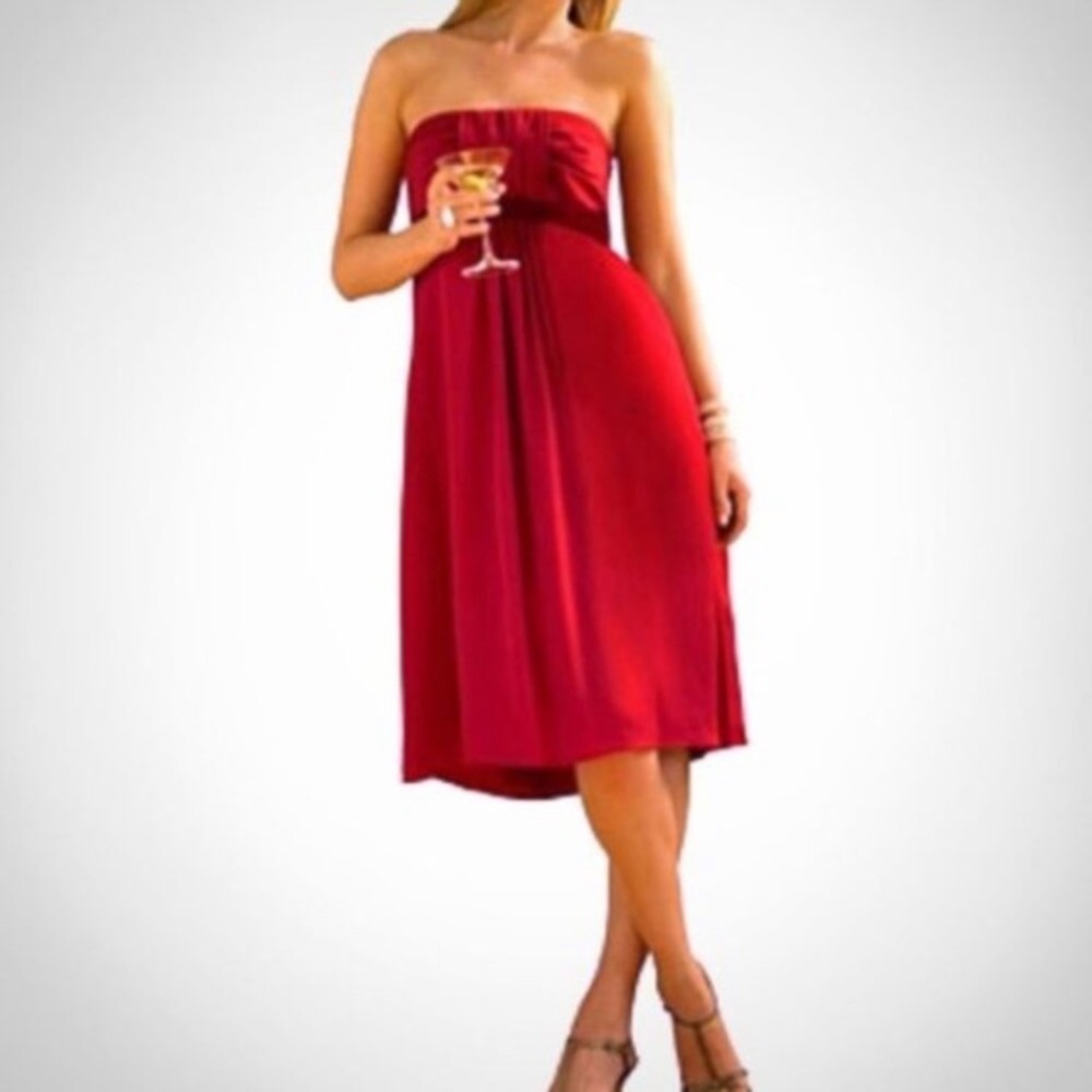 Banana Republic 💋 Red Silk Strapless Dress with Velvet Accent Size 0